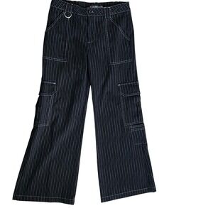 Urban Outfitters Y2K Black‎ Stripe Wide Leg Cargo Midrise Pants Women's Sz 8